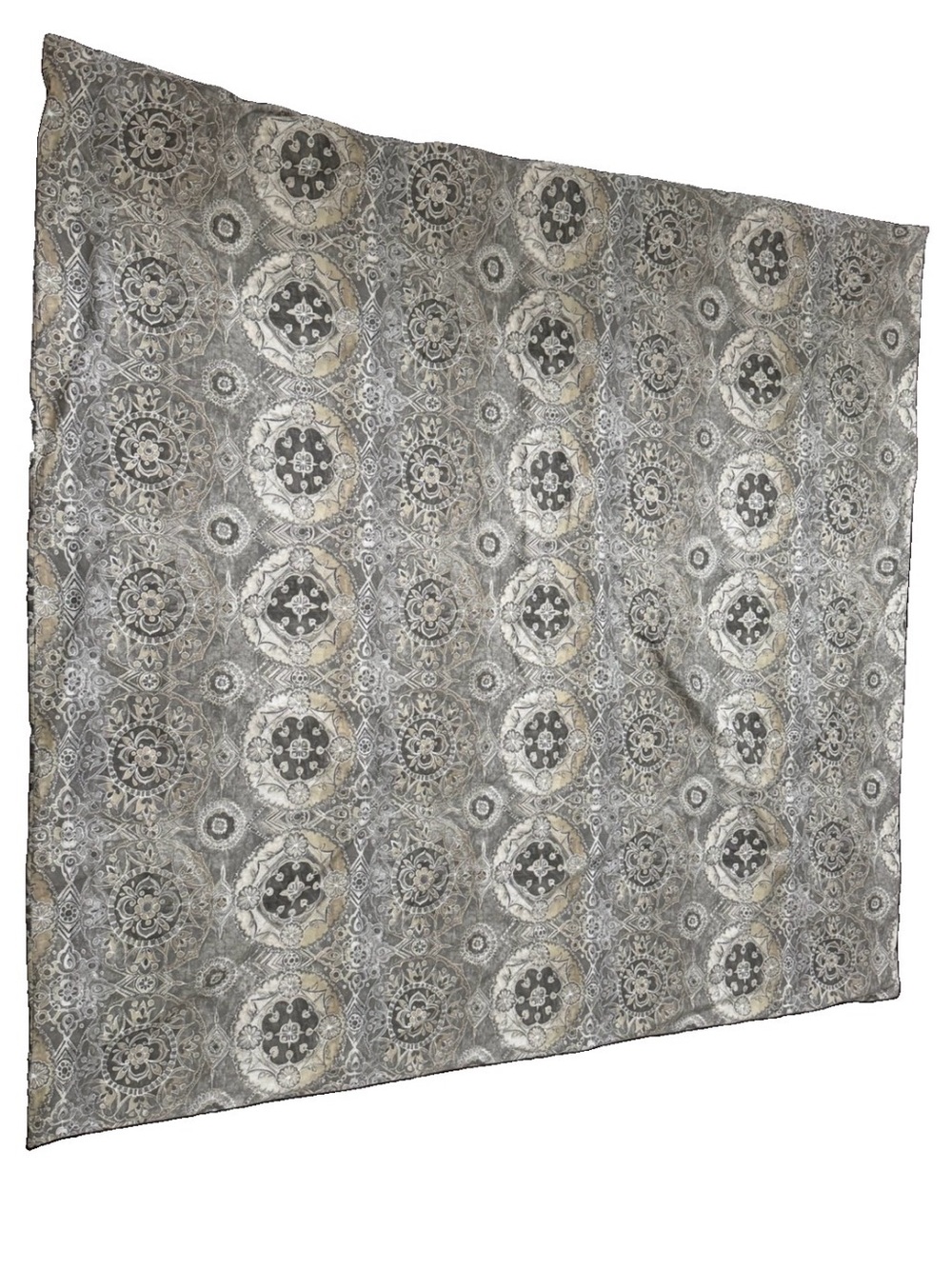 Pottery Barn Jacquelyn Duvet Cover Sapphire Medallion Full Queen Grey Tan